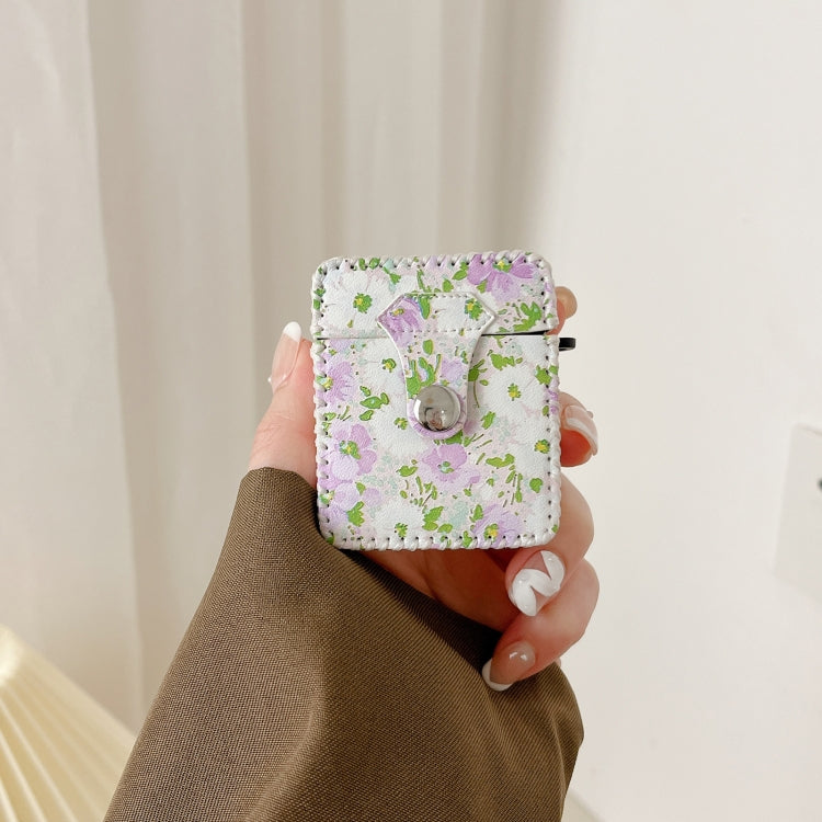 For AirPods 1/2 PU Leather Wireless Earphone Case(Purple White Flowers) - For AirPods 1/2 by PMC Jewellery | Online Shopping South Africa | PMC Jewellery | Buy Now Pay Later Mobicred