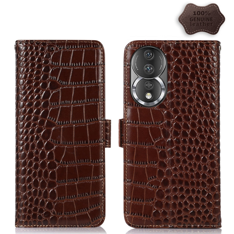 For Honor 80 Crocodile Top Layer Cowhide Leather Phone Case(Brown) - Honor Cases by PMC TechLife | Online Shopping South Africa | PMC TechLife | Buy Now Pay Later Mobicred
