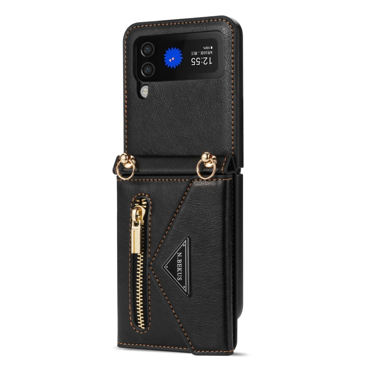 For Samsung Galaxy Z Flip3 5G N.BEKUS Side Zipper Folding Phone Leather Case(Black) - Galaxy Phone Cases by N.BEKUS | Online Shopping South Africa | PMC TechLife | Buy Now Pay Later Mobicred