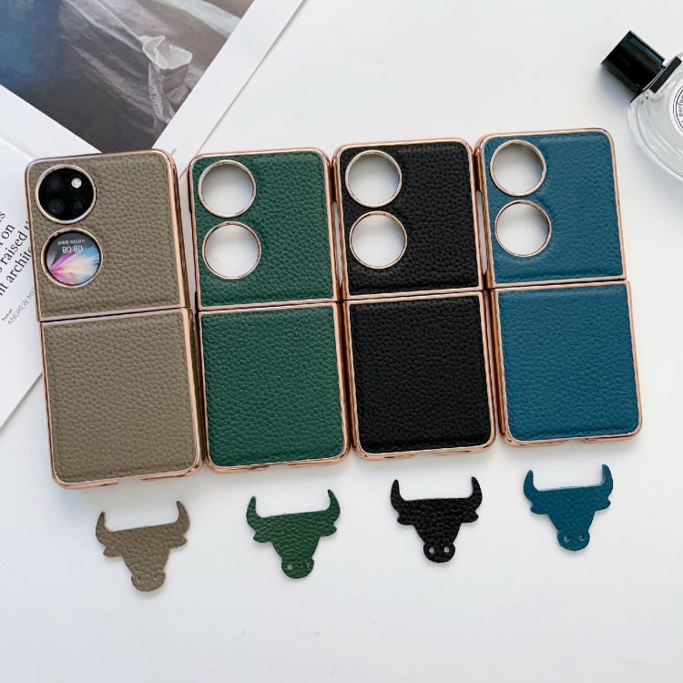 For Huawei P50 Pocket Nano Electroplating Litchi Texture Genuine Leather Phone Case(Grey) - Huawei Cases by PMC TechLife | Online Shopping South Africa | PMC TechLife | Buy Now Pay Later Mobicred
