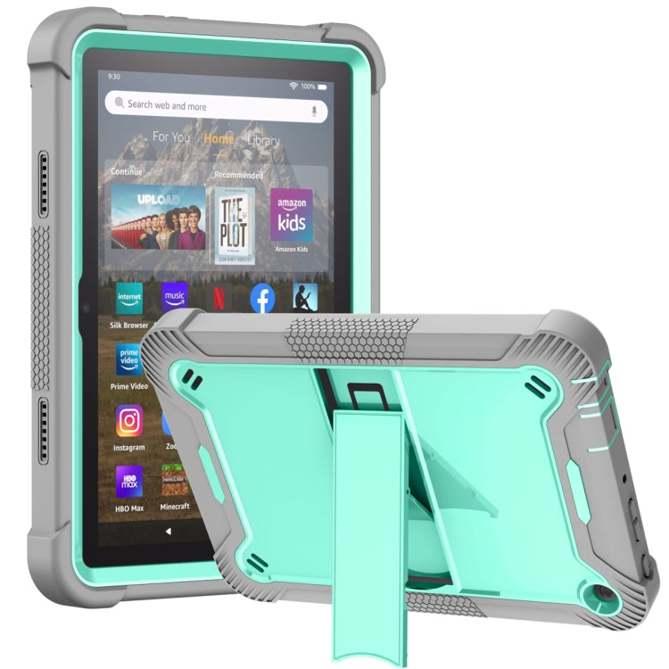Silicone + PC Holder Shockproof Tablet Case For Amazon Kindle Fire HD 8 2022 / 2020 / HD 8 Plus 2020(Mint Green+Grey) - Amazon by PMC TechLife | Online Shopping South Africa | PMC TechLife | Buy Now Pay Later Mobicred