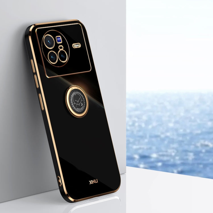 For vivo X80 XINLI Straight Edge 6D Electroplate TPU Phone Case with Ring Holder(Black) - vivo Cases by PMC TechLife | Online Shopping South Africa | PMC TechLife | Buy Now Pay Later Mobicred