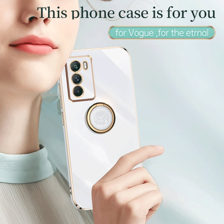 For vivo X80 Pro XINLI Straight Edge 6D Electroplate TPU Phone Case with Ring Holder(Pink) - vivo Cases by PMC TechLife | Online Shopping South Africa | PMC TechLife