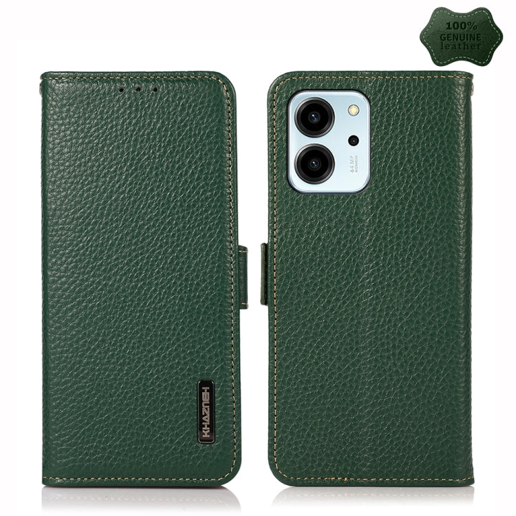 For Honor 80 SE KHAZNEH Side-Magnetic Litchi Genuine Leather RFID Phone Case(Green) - Honor Cases by PMC TechLife | Online Shopping South Africa | PMC TechLife | Buy Now Pay Later Mobicred