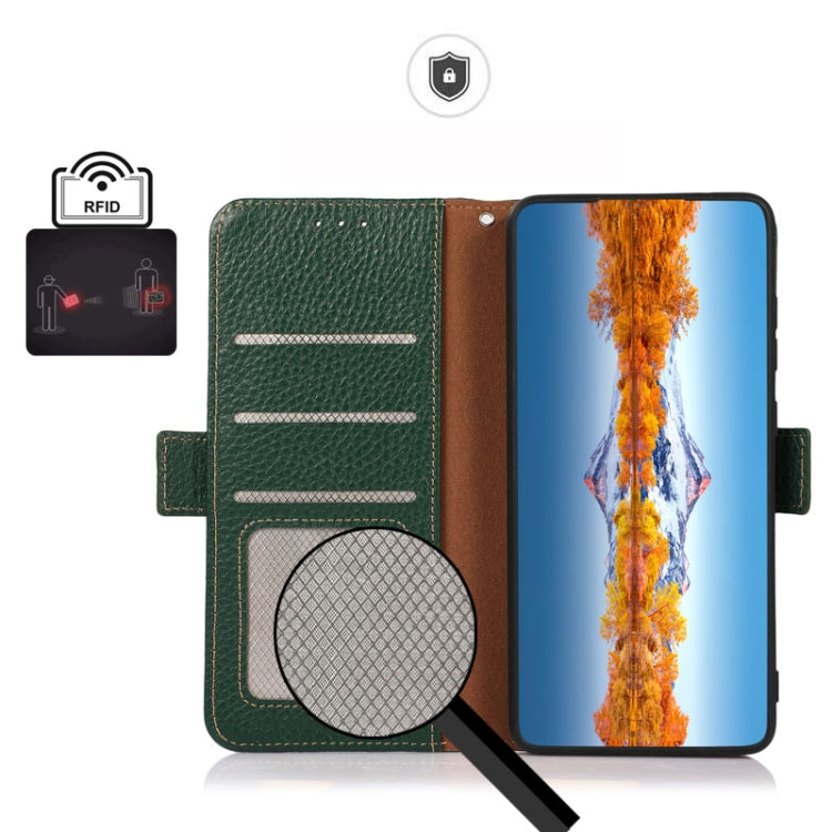 For Honor 80 SE KHAZNEH Side-Magnetic Litchi Genuine Leather RFID Phone Case(Green) - Honor Cases by PMC TechLife | Online Shopping South Africa | PMC TechLife | Buy Now Pay Later Mobicred