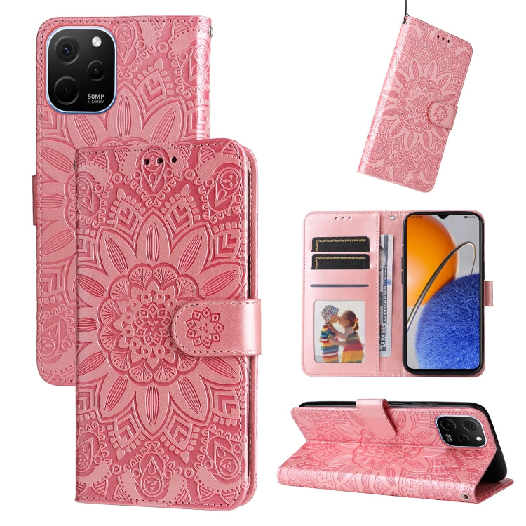 For Huawei nova Y61 Embossed Sunflower Leather Phone Case(Rose Gold) - Huawei Cases by PMC TechLife | Online Shopping South Africa | PMC TechLife