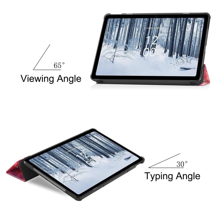 For Nokia T21 Custer Painted 3-Fold Holder Leather Smart Tablet Case(Milky Way Nebula) - Nokia by PMC TechLife | Online Shopping South Africa | PMC TechLife | Buy Now Pay Later Mobicred