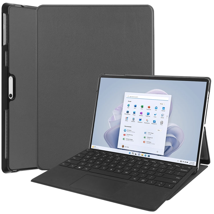 For Microsoft Surface Pro 9 Custer Pure Color Holder Leather Tablet Case(Grey) - Microsoft by PMC TechLife | Online Shopping South Africa | PMC TechLife | Buy Now Pay Later Mobicred