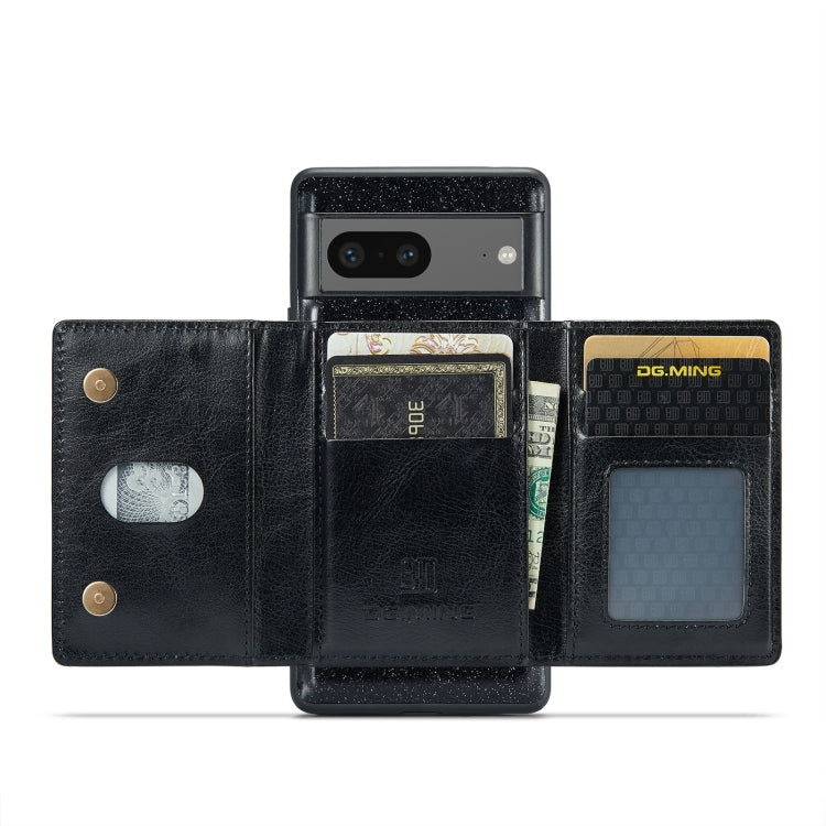 For Google Pixel 7 DG.MING M3 Series Glitter Powder Card Bag Leather Case(Black) - Google Cases by DG.MING | Online Shopping South Africa | PMC TechLife | Buy Now Pay Later Mobicred