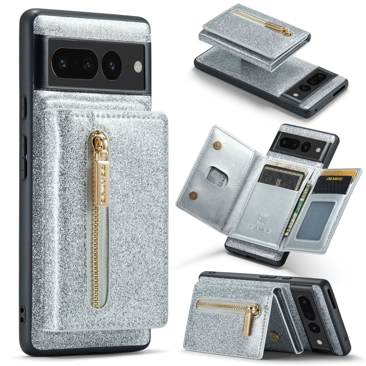 For Google Pixel 7 Pro DG.MING M3 Series Glitter Powder Card Bag Leather Case(Silver) - free shipping - PMC TechLife - Order now!