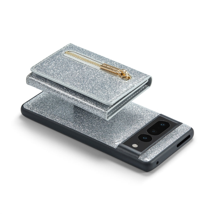 For Google Pixel 7 Pro DG.MING M3 Series Glitter Powder Card Bag Leather Case(Silver) - free shipping - PMC TechLife - Order now!