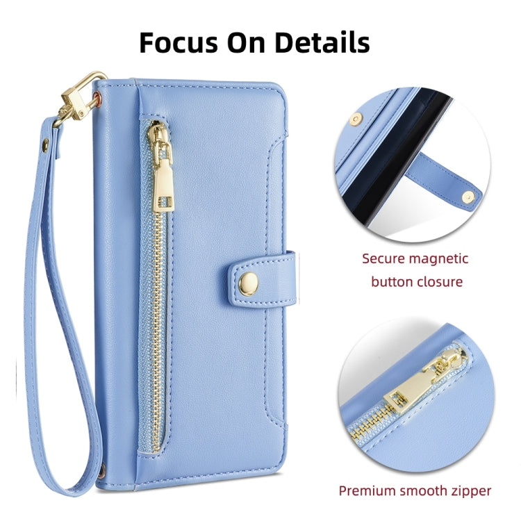 For Motorola Edge X30 Sheep Texture Cross-body Zipper Wallet Leather Phone Case(Blue) - Motorola Cases by PMC TechLife | Online Shopping South Africa | PMC TechLife | Buy Now Pay Later Mobicred