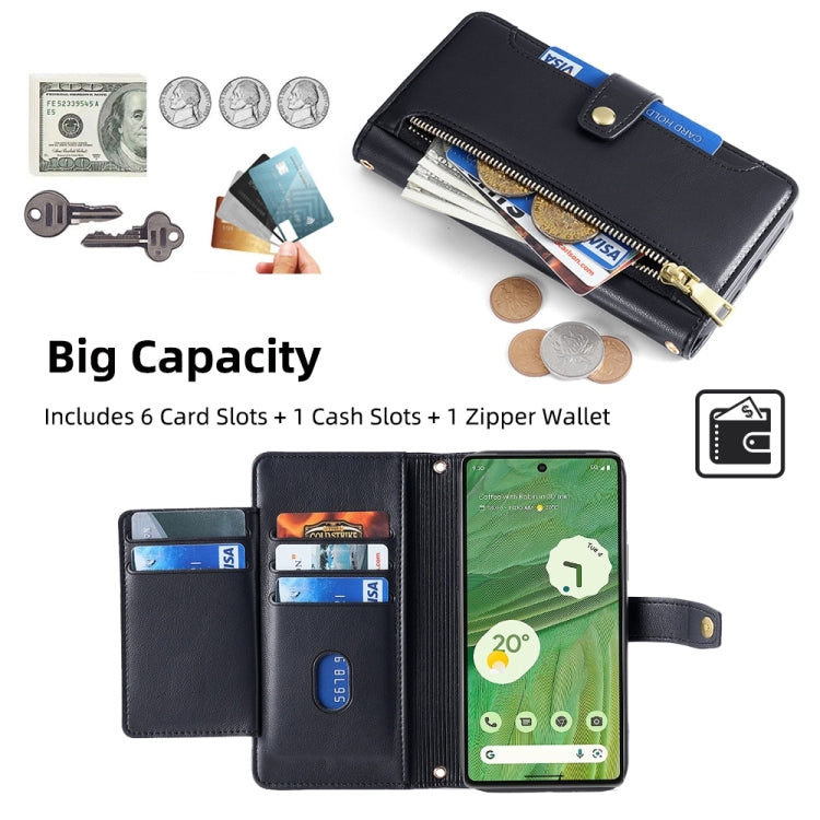 For Google Pixel 7 5G Sheep Texture Cross-body Zipper Wallet Leather Phone Case(Black) - Google Cases by PMC TechLife | Online Shopping South Africa | PMC TechLife | Buy Now Pay Later Mobicred