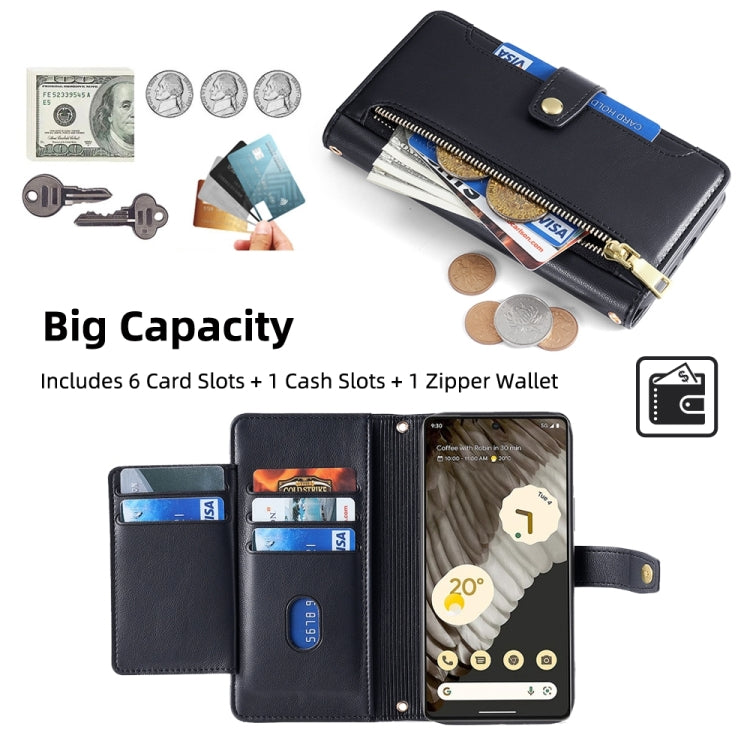 For Google Pixel 7 Pro Sheep Texture Cross-body Zipper Wallet Leather Phone Case(Black) - Google Cases by PMC TechLife | Online Shopping South Africa | PMC TechLife | Buy Now Pay Later Mobicred