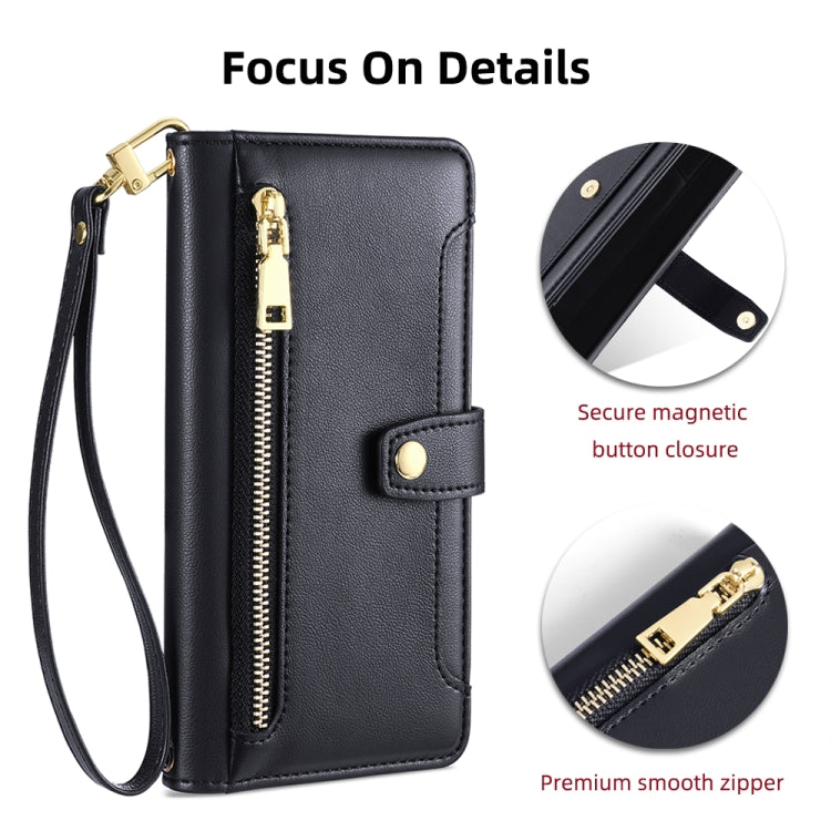 For ASUS Zenfone 9 / Zenfone 9Z Sheep Texture Cross-body Zipper Wallet Leather Phone Case(Black) - ASUS Cases by PMC TechLife | Online Shopping South Africa | PMC TechLife | Buy Now Pay Later Mobicred