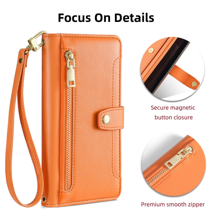 For ASUS Zenfone 9 / Zenfone 9Z Sheep Texture Cross-body Zipper Wallet Leather Phone Case(Orange) - ASUS Cases by PMC TechLife | Online Shopping South Africa | PMC TechLife | Buy Now Pay Later Mobicred