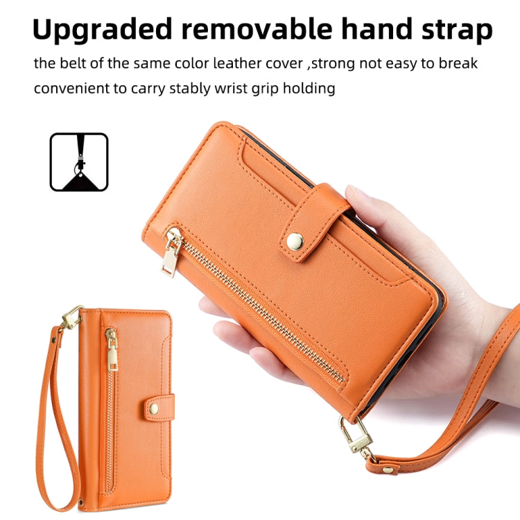For ASUS Zenfone 9 / Zenfone 9Z Sheep Texture Cross-body Zipper Wallet Leather Phone Case(Orange) - ASUS Cases by PMC TechLife | Online Shopping South Africa | PMC TechLife | Buy Now Pay Later Mobicred
