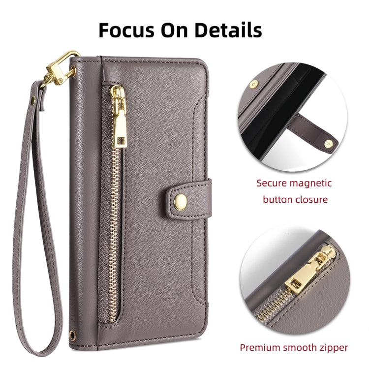 For ASUS Zenfone 9 / Zenfone 9Z Sheep Texture Cross-body Zipper Wallet Leather Phone Case(Grey) - ASUS Cases by PMC TechLife | Online Shopping South Africa | PMC TechLife | Buy Now Pay Later Mobicred