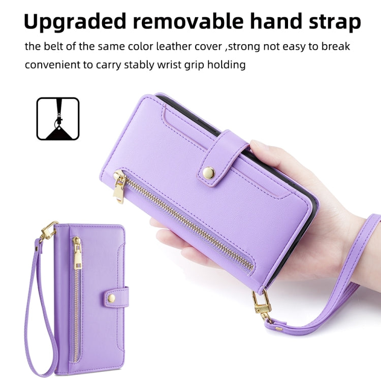 For ASUS Zenfone 9 / Zenfone 9Z Sheep Texture Cross-body Zipper Wallet Leather Phone Case(Purple) - ASUS Cases by PMC TechLife | Online Shopping South Africa | PMC TechLife | Buy Now Pay Later Mobicred