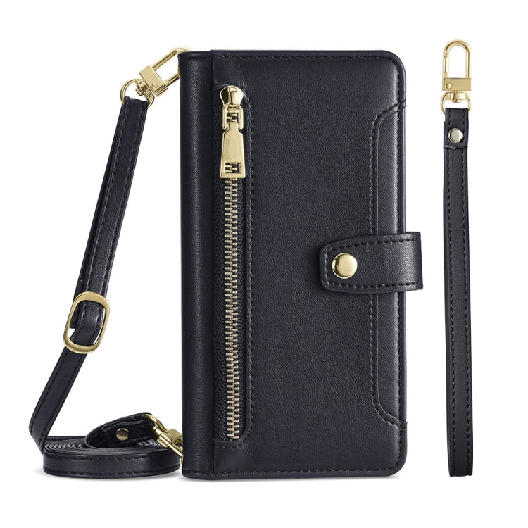 For Huawei P50 Sheep Texture Cross-body Zipper Wallet Leather Phone Case(Black) - Huawei Cases by PMC TechLife | Online Shopping South Africa | PMC TechLife | Buy Now Pay Later Mobicred