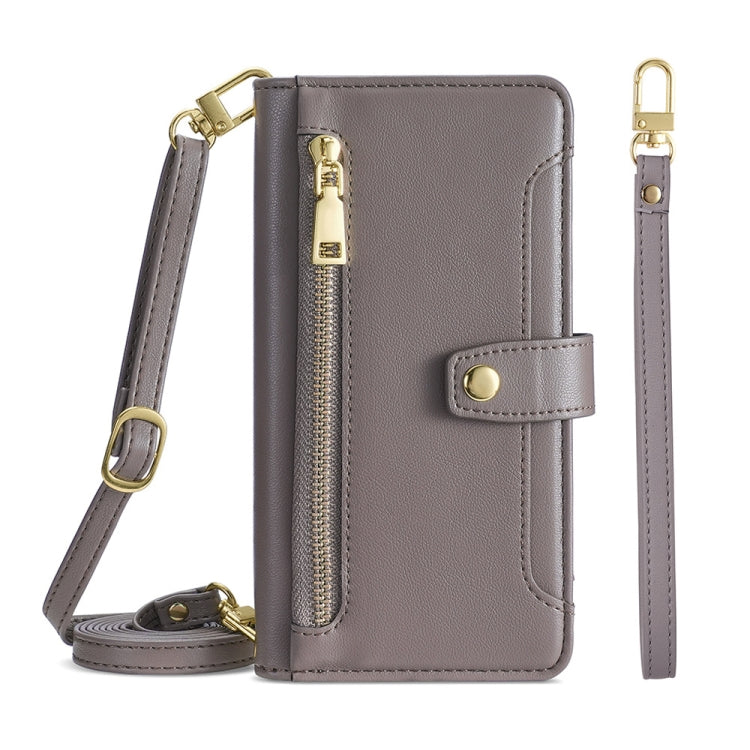 For Huawei Nova 10 Pro Sheep Texture Cross-body Zipper Wallet Leather Phone Case(Grey) - Huawei Cases by PMC TechLife | Online Shopping South Africa | PMC TechLife | Buy Now Pay Later Mobicred