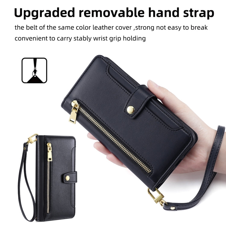 For Huawei Mate 50 Sheep Texture Cross-body Zipper Wallet Leather Phone Case(Black) - Huawei Cases by PMC TechLife | Online Shopping South Africa | PMC TechLife | Buy Now Pay Later Mobicred
