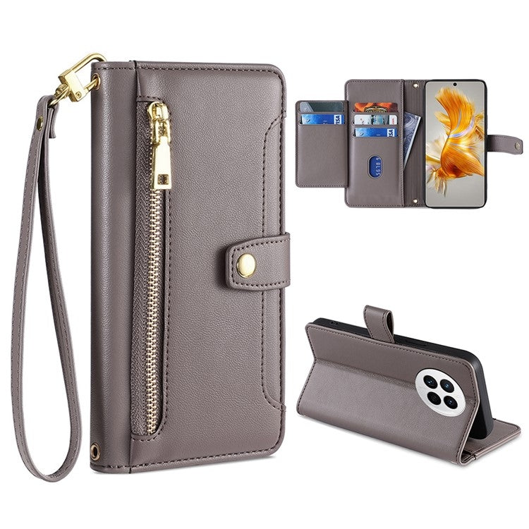 For Huawei Mate 50 Sheep Texture Cross-body Zipper Wallet Leather Phone Case(Grey) - Huawei Cases by PMC TechLife | Online Shopping South Africa | PMC TechLife | Buy Now Pay Later Mobicred