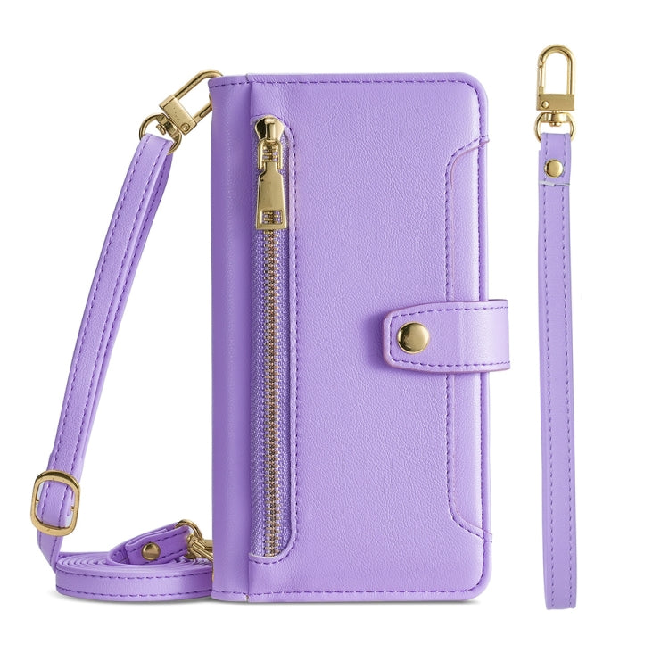 For Sony Xperia Ace III Sheep Texture Cross-body Zipper Wallet Leather Phone Case(Purple) - Sony Cases by PMC TechLife | Online Shopping South Africa | PMC TechLife | Buy Now Pay Later Mobicred