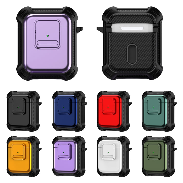 For AirPods 1 / 2 TPU + PC Shockproof Earphone Protective Case with Switch(Blue) - For AirPods 1/2 by PMC Jewellery | Online Shopping South Africa | PMC Jewellery | Buy Now Pay Later Mobicred