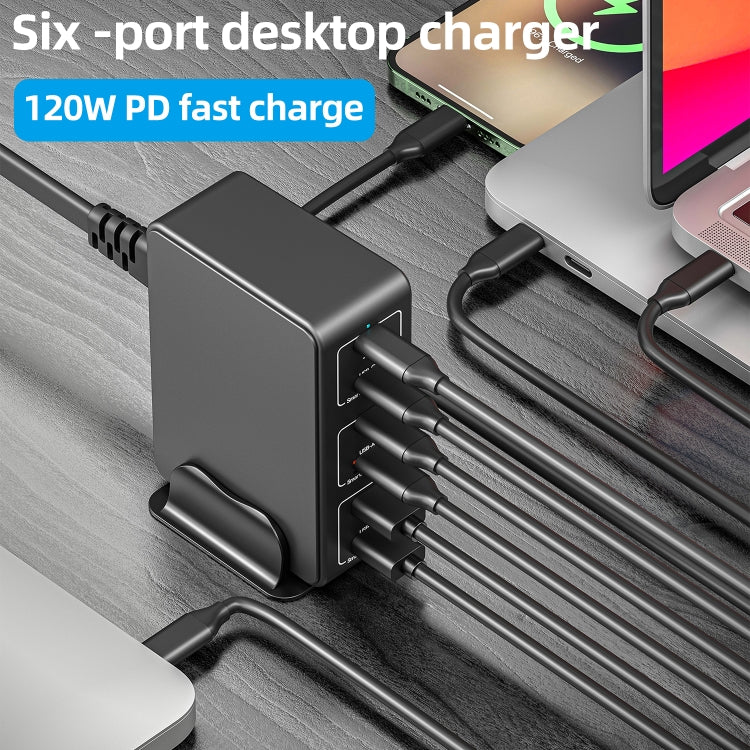 818H 120W Type-C + USB 6-Ports Desktop Fast Charger, Plug Type:UK Plug(White) - Multifunction Charger by PMC Jewellery | Online Shopping South Africa | PMC Jewellery | Buy Now Pay Later Mobicred