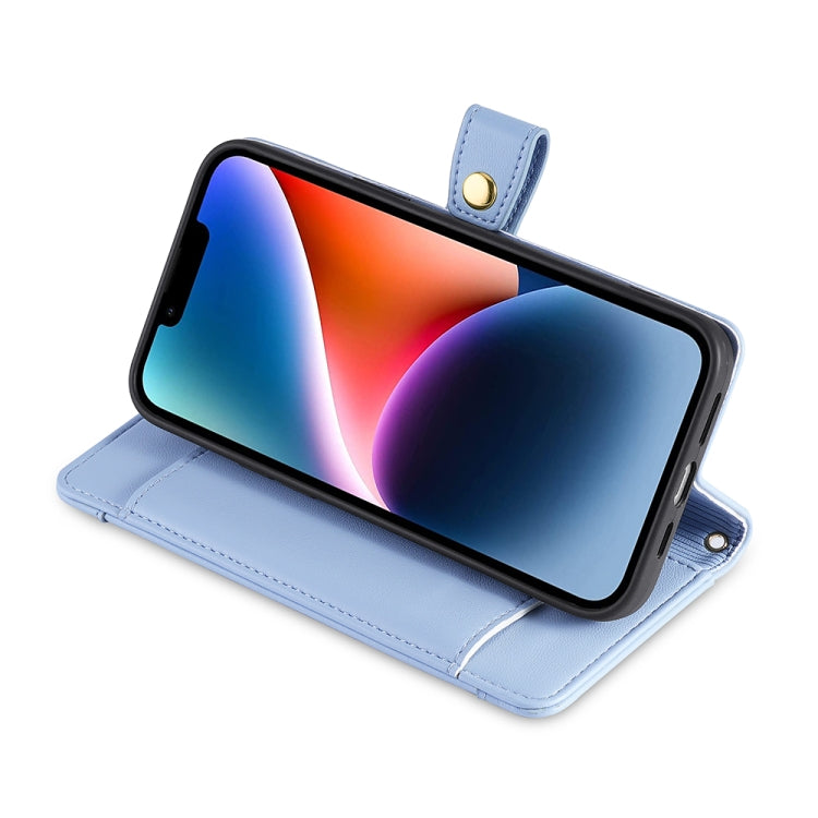 For OnePlus 11 Sheep Texture Cross-body Zipper Wallet Leather Phone Case(Blue) - OnePlus Cases by PMC TechLife | Online Shopping South Africa | PMC TechLife | Buy Now Pay Later Mobicred