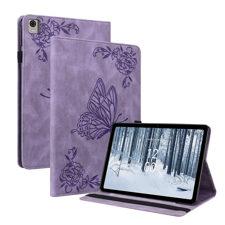 For Nokia T21 Butterfly Flower Embossed Leather Tablet Case(Purple) - Nokia by PMC TechLife | Online Shopping South Africa | PMC TechLife | Buy Now Pay Later Mobicred