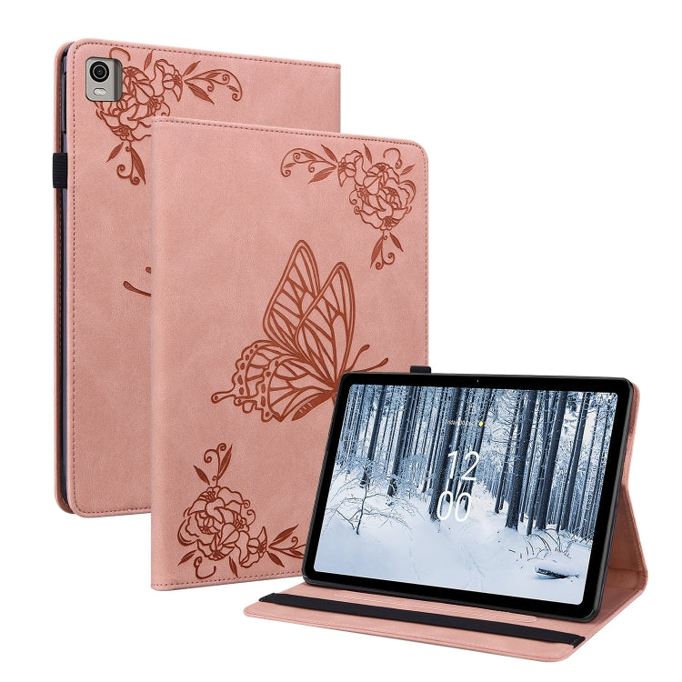 For Nokia T21 Butterfly Flower Embossed Leather Tablet Case(Rose Gold) - Nokia by PMC TechLife | Online Shopping South Africa | PMC TechLife | Buy Now Pay Later Mobicred
