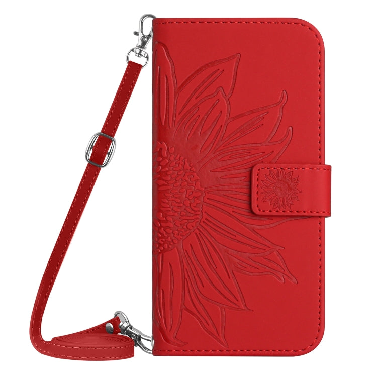 For OPPO A58 5G/A78 5G HT04 Skin Feel Sun Flower Embossed Flip Leather Phone Case with Lanyard(Red) - OPPO Cases by PMC TechLife | Online Shopping South Africa | PMC TechLife | Buy Now Pay Later Mobicred