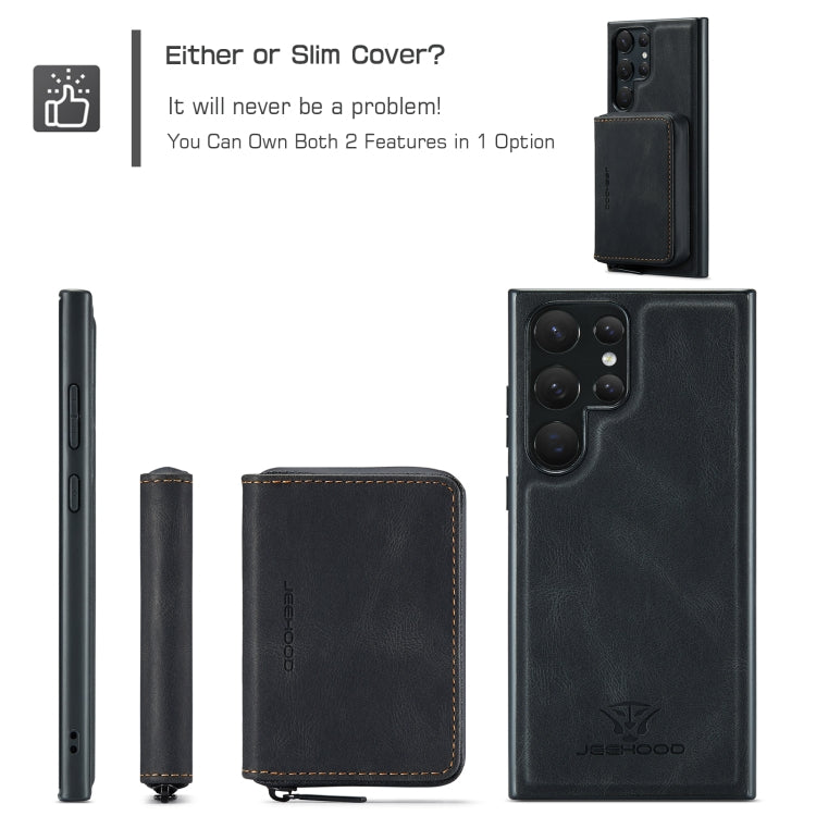 For Samsung Galaxy S24 Ultra 5G JEEHOOD Magnetic Zipper Horizontal Flip Leather Phone Case(Black) - free shipping - PMC Jewellery - Order now!