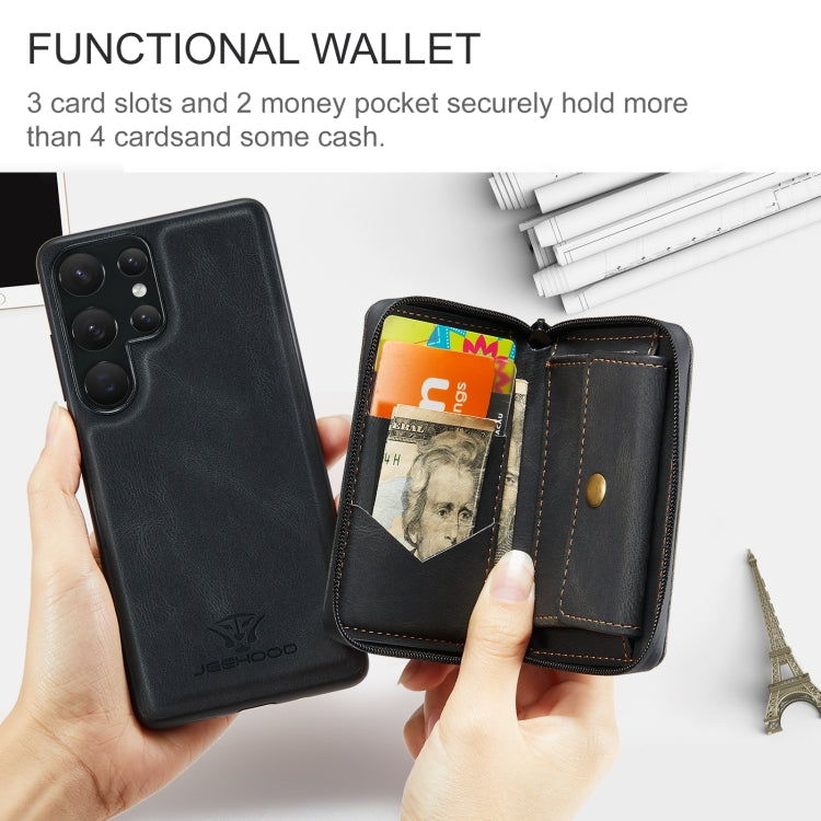 For Samsung Galaxy S24 Ultra 5G JEEHOOD Magnetic Zipper Horizontal Flip Leather Phone Case(Black) - free shipping - PMC Jewellery - Order now!