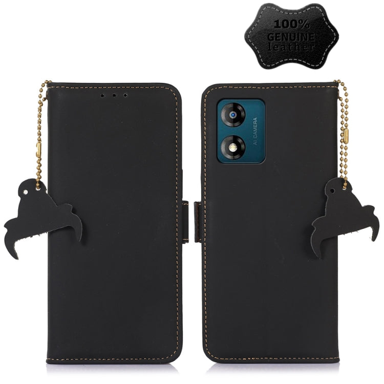 For Motorola Moto E13 Genuine Leather Magnetic RFID Leather Phone Case(Black) - Motorola Cases by PMC TechLife | Online Shopping South Africa | PMC TechLife | Buy Now Pay Later Mobicred