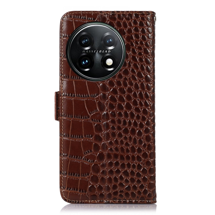 For OnePlus 11 5G Crocodile Top Layer Cowhide RFID Leather Phone Case(Brown) - OnePlus Cases by PMC TechLife | Online Shopping South Africa | PMC TechLife | Buy Now Pay Later Mobicred