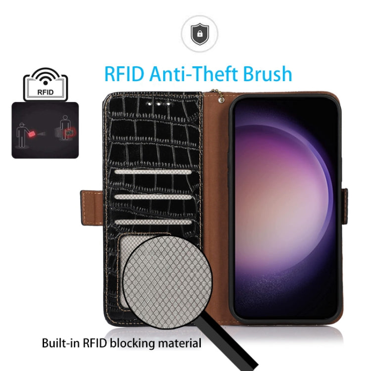 For OnePlus Nord CE 3 Lite Crocodile Top Layer Cowhide RFID Leather Phone Case(Black) - OnePlus Cases by PMC TechLife | Online Shopping South Africa | PMC TechLife | Buy Now Pay Later Mobicred