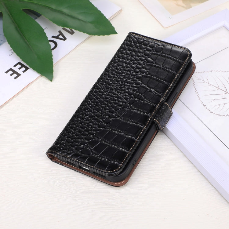 For OnePlus Nord CE 3 Lite Crocodile Top Layer Cowhide RFID Leather Phone Case(Black) - OnePlus Cases by PMC TechLife | Online Shopping South Africa | PMC TechLife | Buy Now Pay Later Mobicred