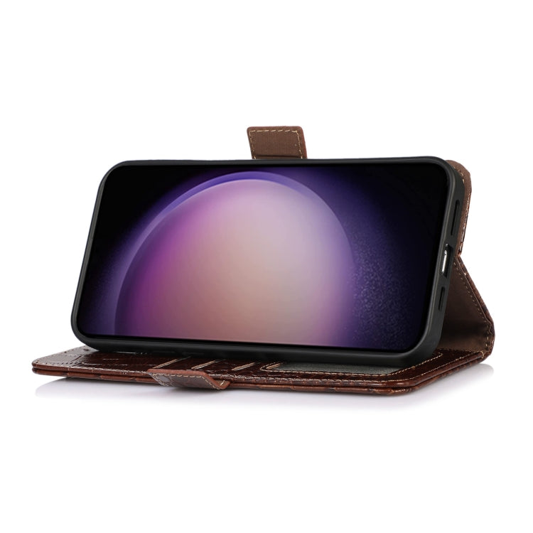 For Motorola Moto G53 5G Crocodile Top Layer Cowhide RFID Leather Phone Case(Brown) - Motorola Cases by PMC TechLife | Online Shopping South Africa | PMC TechLife | Buy Now Pay Later Mobicred