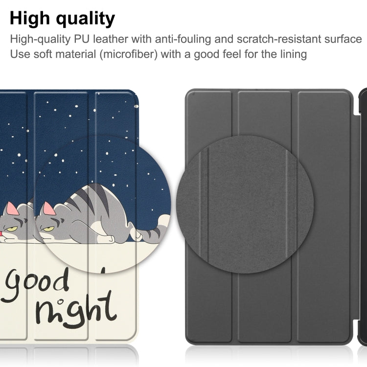For Huawei Matepad SE 10.4 Custer Painted 3-Fold Holder Leather Tablet Case(Lazy Cat) - Huawei by PMC TechLife | Online Shopping South Africa | PMC TechLife | Buy Now Pay Later Mobicred