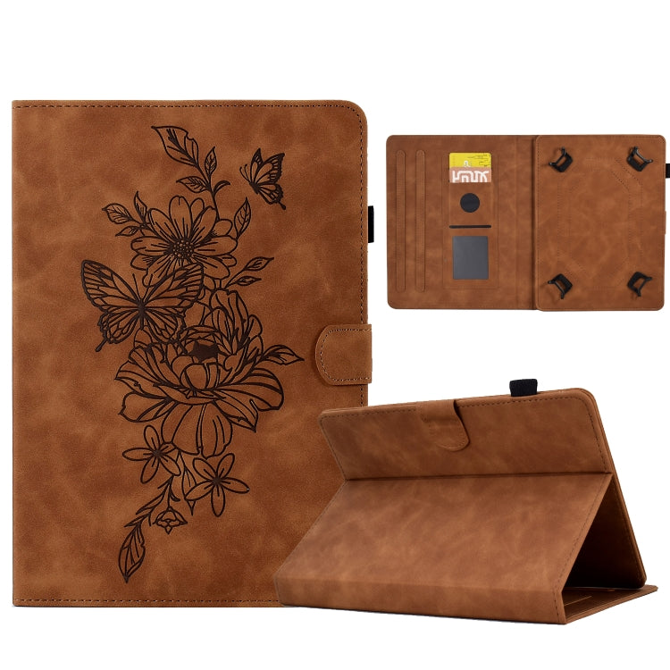 For 7 inch Tablets Peony Butterfly Embossed Leather Tablet Case(Brown) - 7 inch by PMC TechLife | Online Shopping South Africa | PMC TechLife | Buy Now Pay Later Mobicred