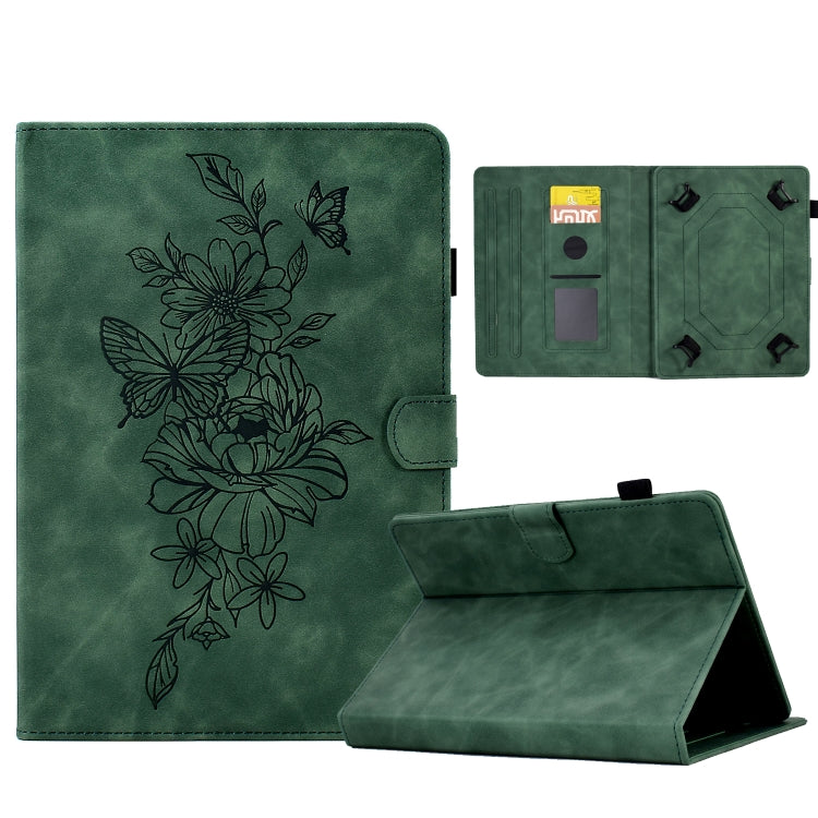 For 7 inch Tablets Peony Butterfly Embossed Leather Tablet Case(Green) - 7 inch by PMC TechLife | Online Shopping South Africa | PMC TechLife | Buy Now Pay Later Mobicred