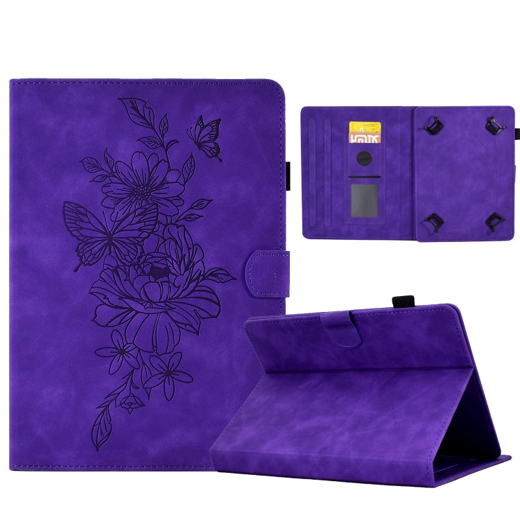 For 7 inch Tablets Peony Butterfly Embossed Leather Tablet Case(Purple) - 7 inch by PMC TechLife | Online Shopping South Africa | PMC TechLife | Buy Now Pay Later Mobicred