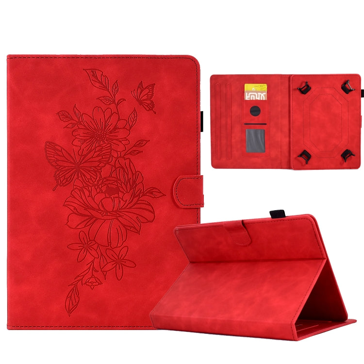 For 7 inch Tablets Peony Butterfly Embossed Leather Tablet Case(Red) - 7 inch by PMC TechLife | Online Shopping South Africa | PMC TechLife | Buy Now Pay Later Mobicred