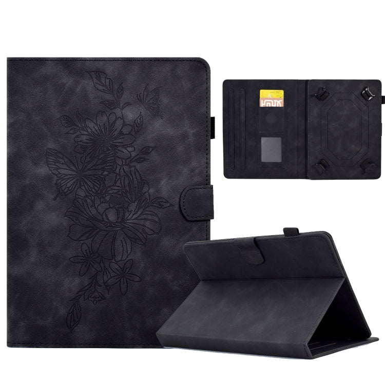 For 7 inch Tablets Peony Butterfly Embossed Leather Tablet Case(Black) - 7 inch by PMC TechLife | Online Shopping South Africa | PMC TechLife | Buy Now Pay Later Mobicred