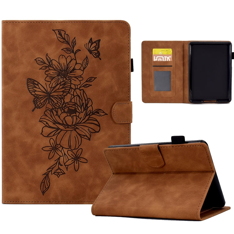 For Amazon Kindle 11th 2022 Peony Butterfly Embossed Leather Smart Tablet Case(Brown) - Amazon by PMC TechLife | Online Shopping South Africa | PMC TechLife | Buy Now Pay Later Mobicred