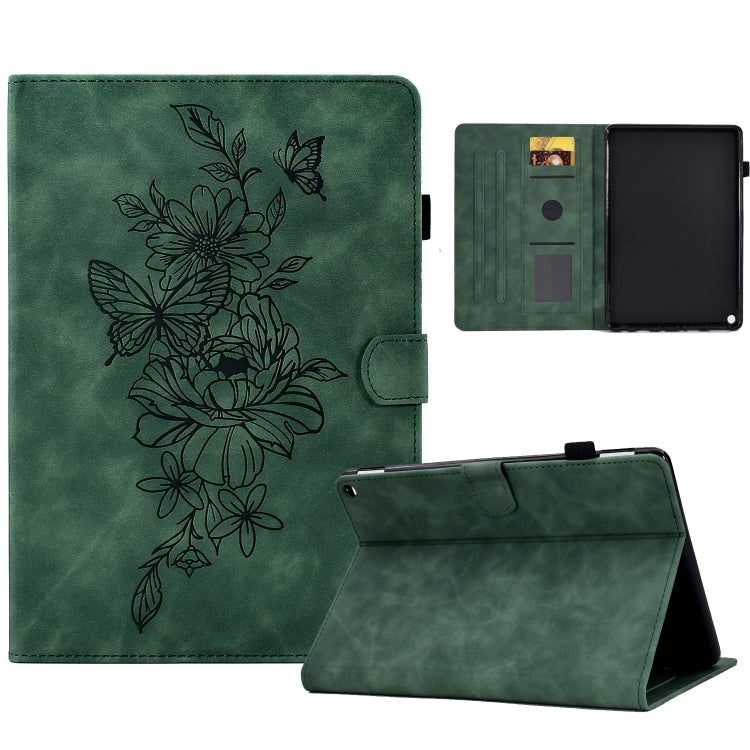 For Amazon Kindle Fire HD8 2020 Peony Butterfly Embossed Leather Smart Tablet Case(Green) - Amazon by PMC TechLife | Online Shopping South Africa | PMC TechLife | Buy Now Pay Later Mobicred