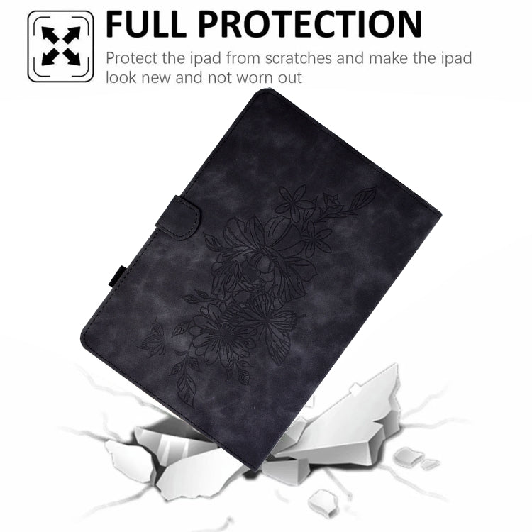 For Amazon Kindle Fire 7 2019/2017/2015 Peony Butterfly Embossed Leather Smart Tablet Case(Black) - Amazon by PMC TechLife | Online Shopping South Africa | PMC TechLife | Buy Now Pay Later Mobicred